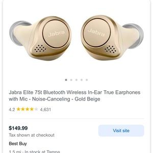 Blue tooth earphones Jabra elite 75t gold beige